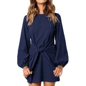 R. Vivimos Long sleeve mini dress tie waist latern sleeve tie waist dress